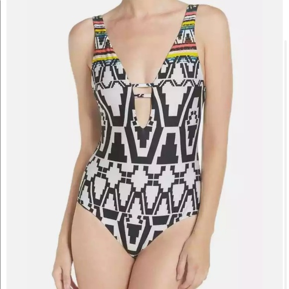 Becca Primitive Journey V-Neck One-Piece Plunge Swimsuit - Picture 1 of 7